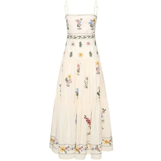 Agua By Agua Bendita Lima Pradera Embroidered Linen Maxi Dress - Dress