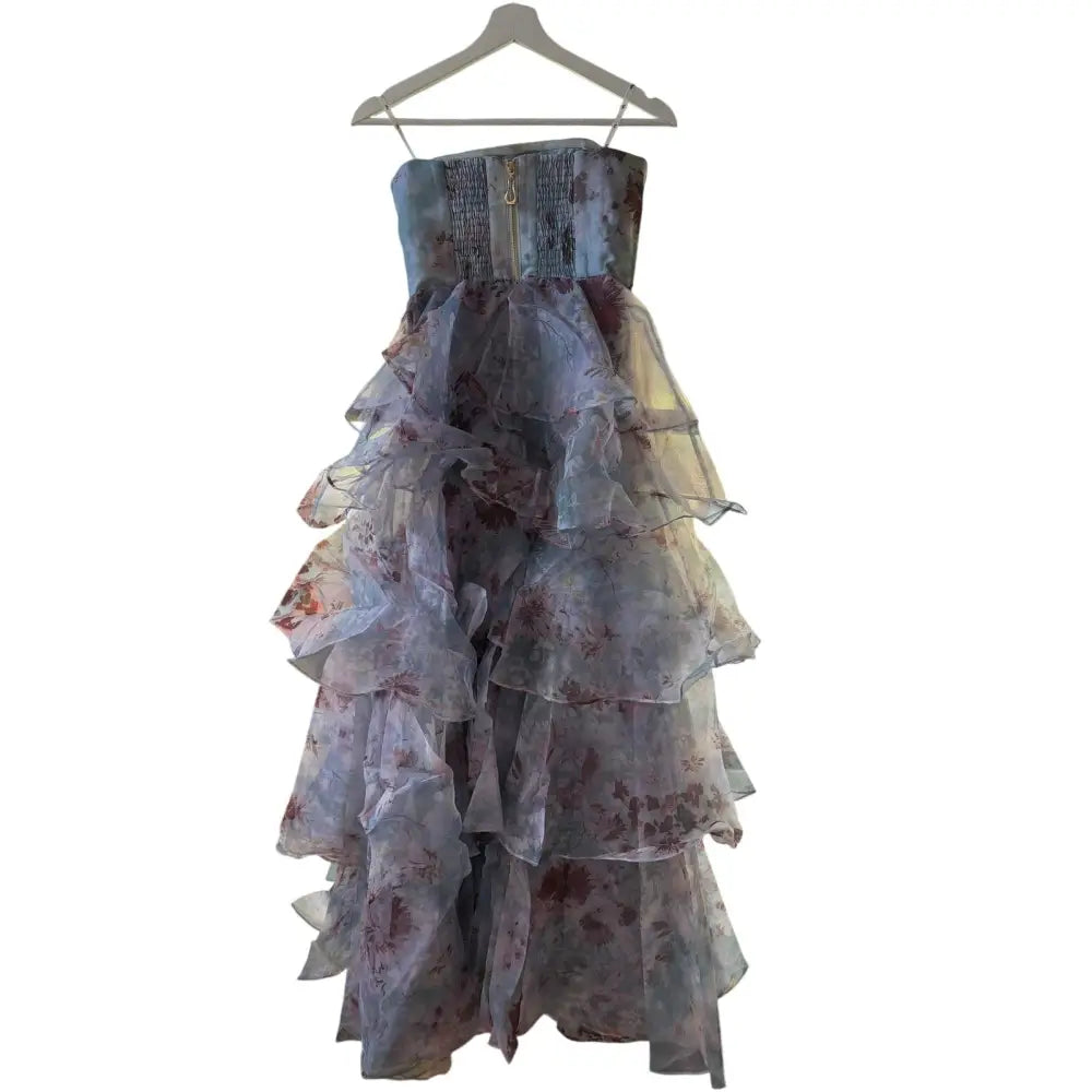 Aje Gabrielle strapless tiered ruffled floral-print linen-blend organza gown - Dress