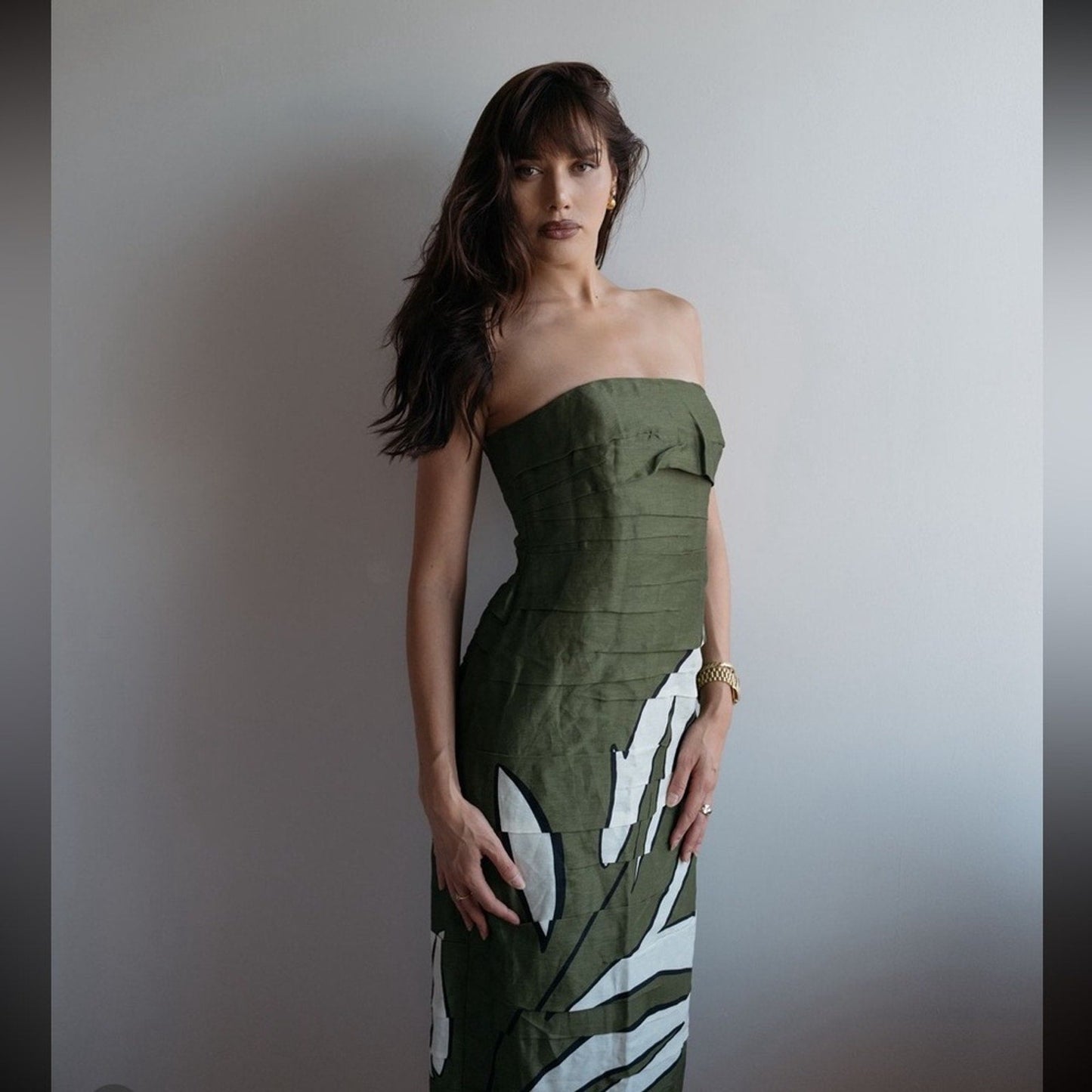 Aje Jasmine Green Strapless Ruched Midi Dress - Aje Bernardi Collective