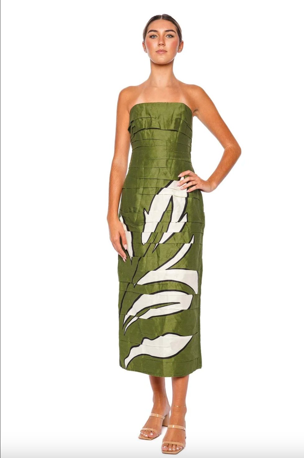 Aje Jasmine Green Strapless Ruched Midi Dress - Aje Bernardi Collective