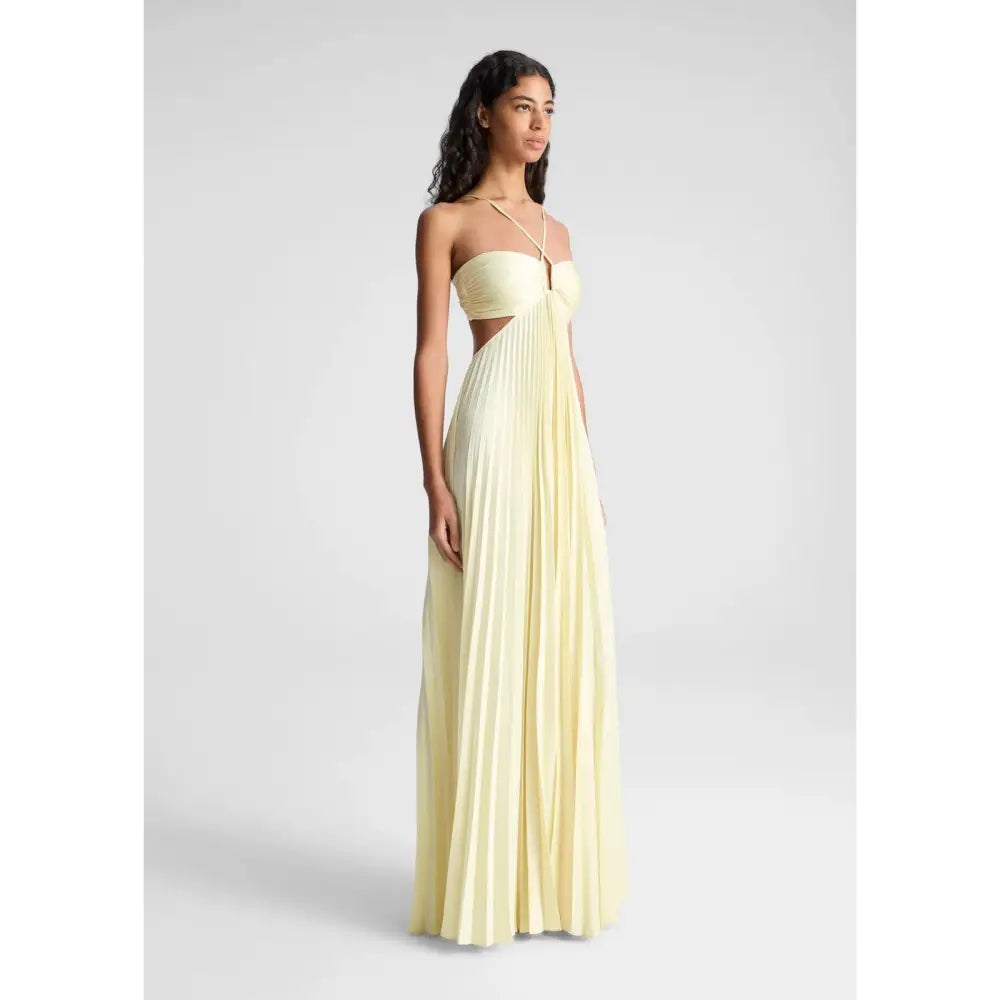 alc yellow dress ALC Moira Satin Pleated Maxi Dress