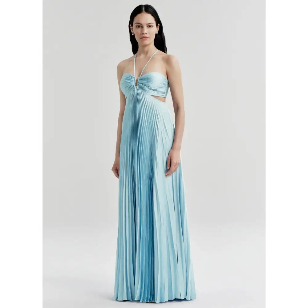 ALC Moira Satin Pleated Maxi Dress Delphinium Blue - Dress