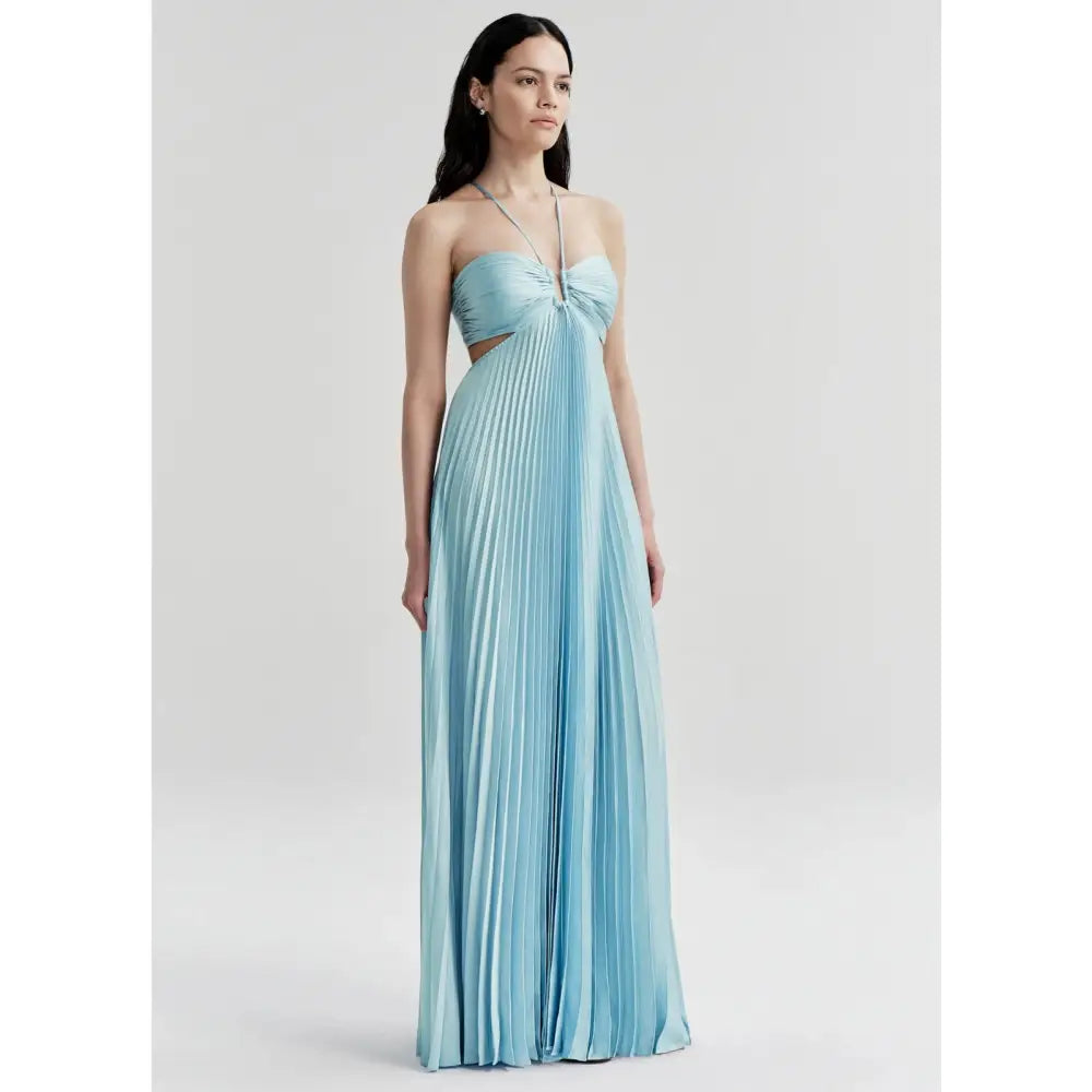 ALC Moira Satin Pleated Maxi Dress Delphinium Blue - Dress