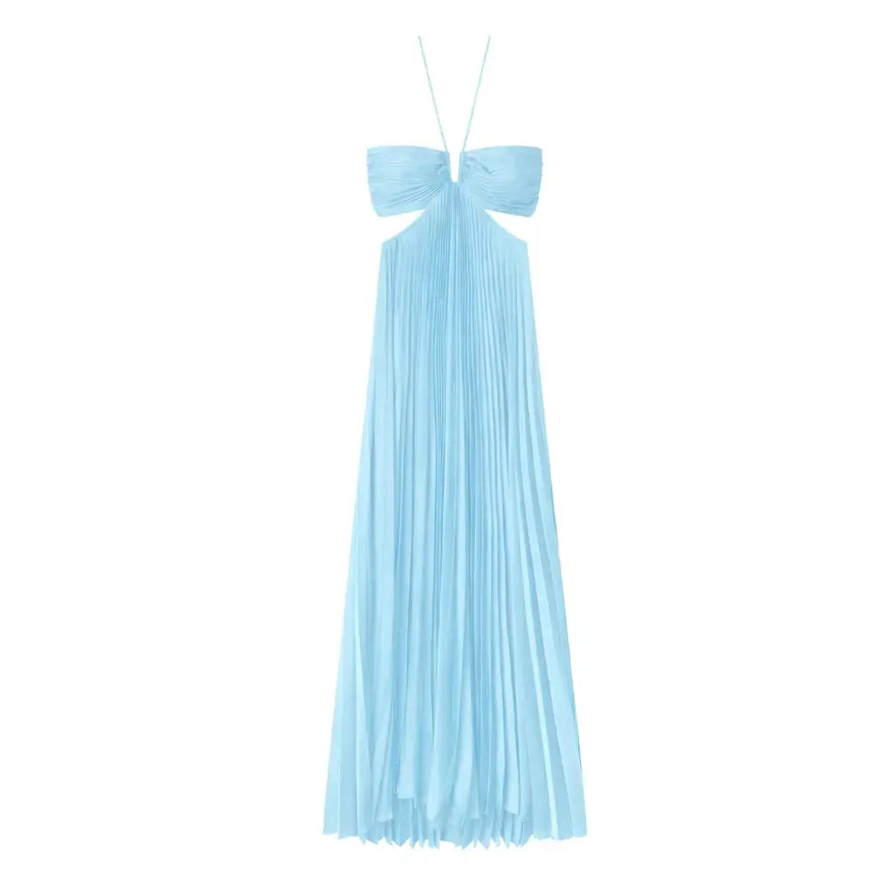 ALC Moira Satin Pleated Maxi Dress Delphinium Blue - Dress