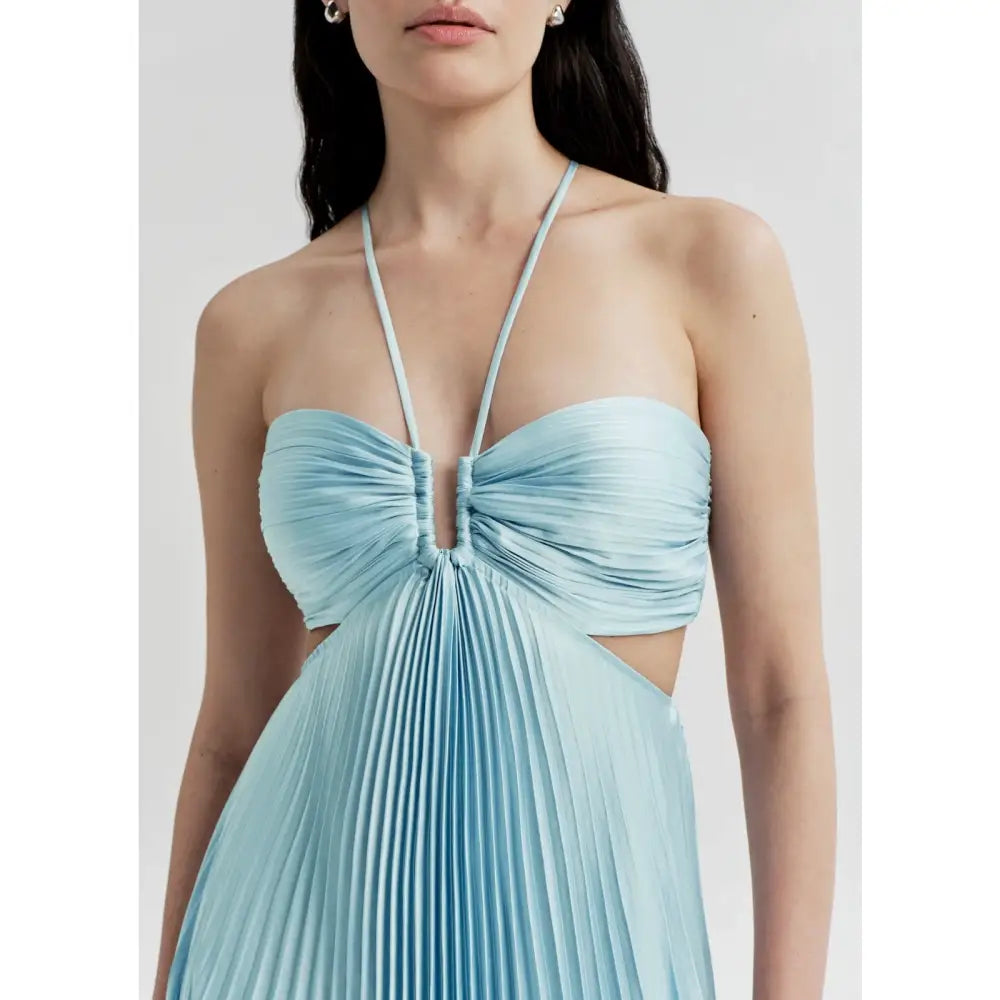 ALC Moira Satin Pleated Maxi Dress Delphinium Blue - Dress