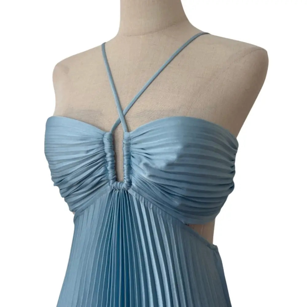 ALC Moira Satin Pleated Maxi Dress Delphinium Blue - Dress