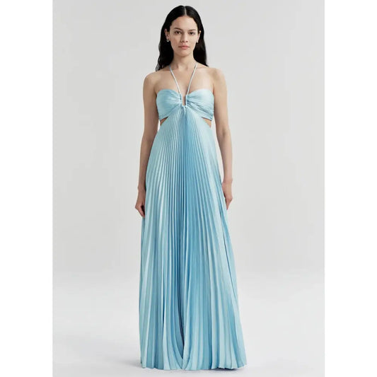 ALC Moira Satin Pleated Maxi Dress Delphinium Blue - Dress