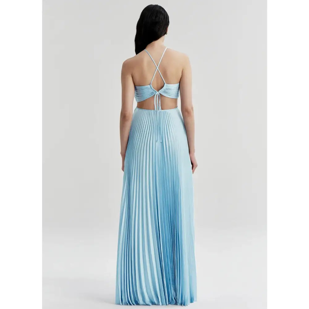 ALC Moira Satin Pleated Maxi Dress Delphinium Blue - Dress