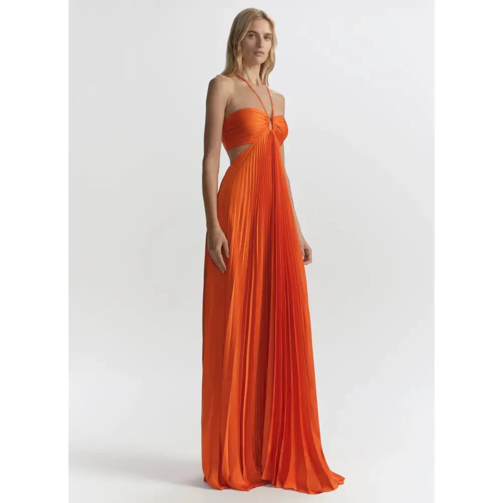ALC Moira Satin Pleated Maxi Dress Persimmon