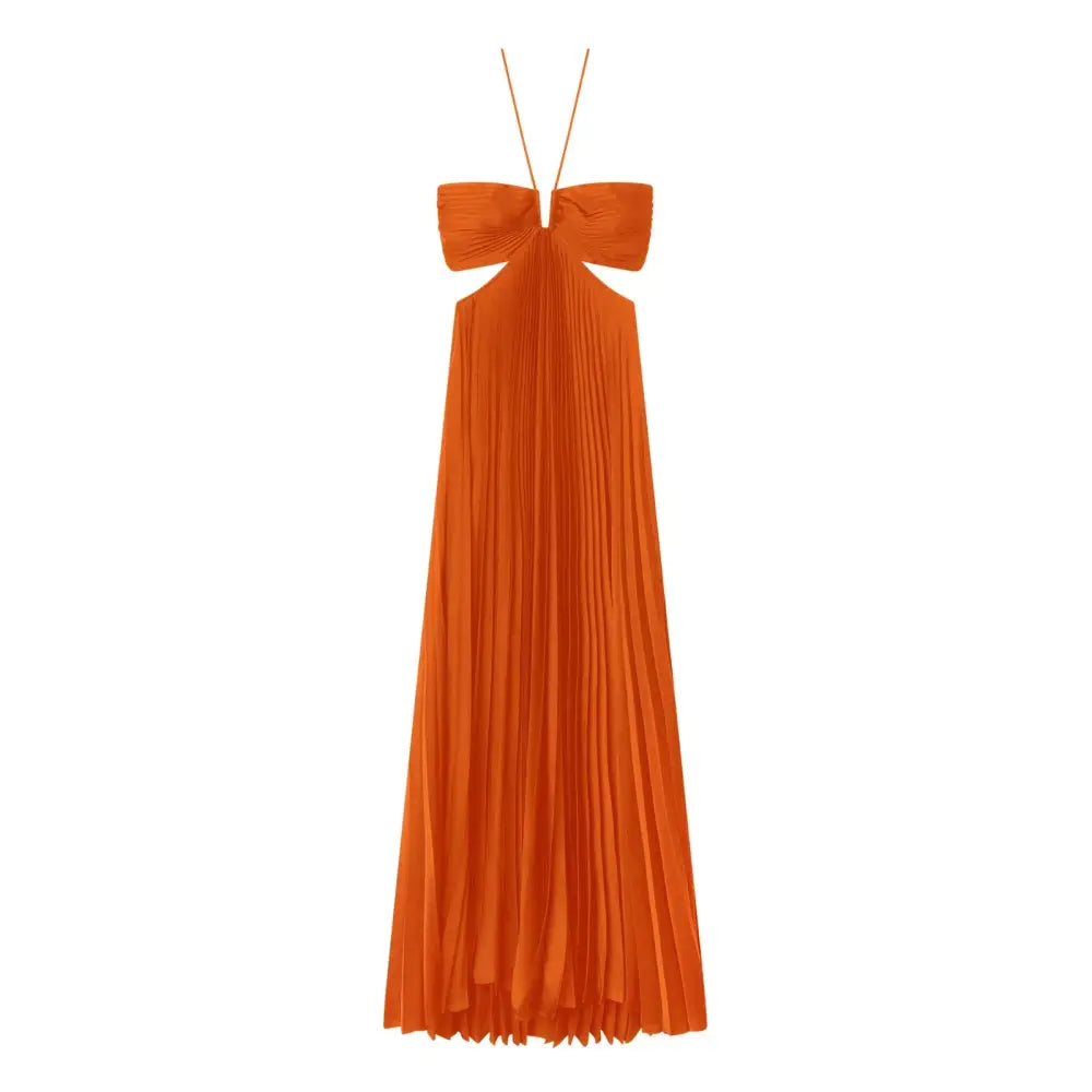 ALC Moira Satin Pleated Maxi Dress Persimmon