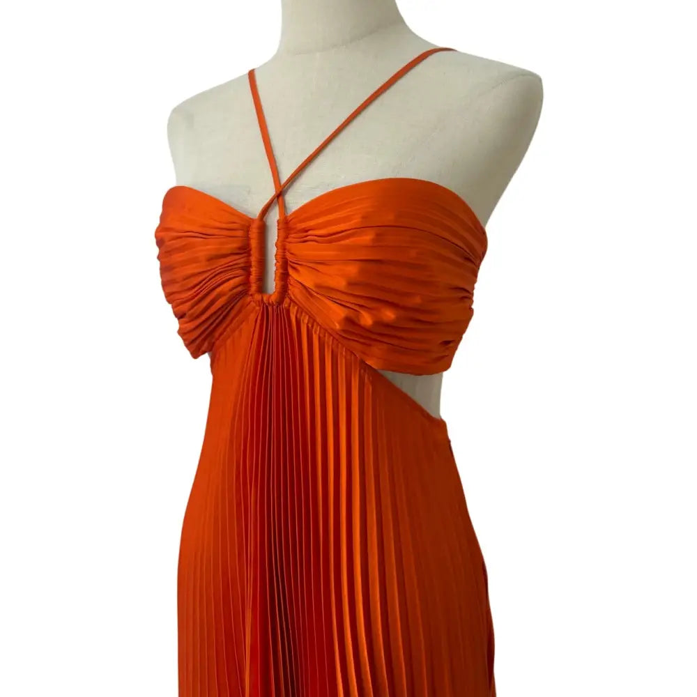 ALC Moira Satin Pleated Maxi Dress Persimmon
