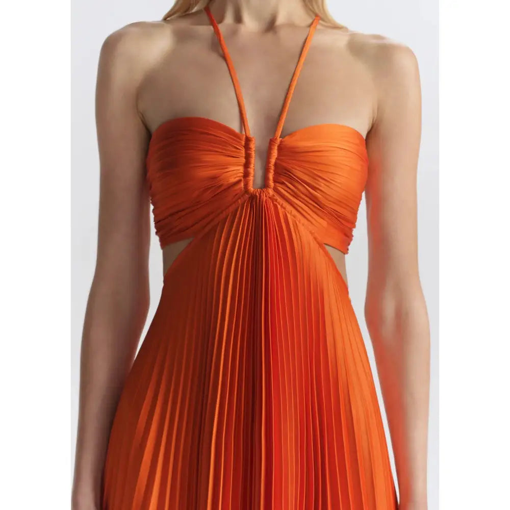 ALC Moira Satin Pleated Maxi Dress Persimmon