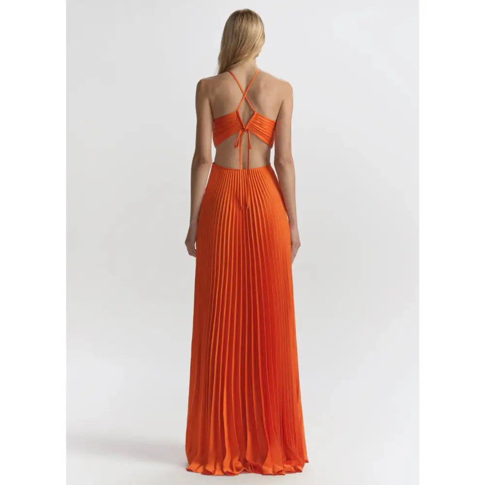 ALC Moira Satin Pleated Maxi Dress Persimmon