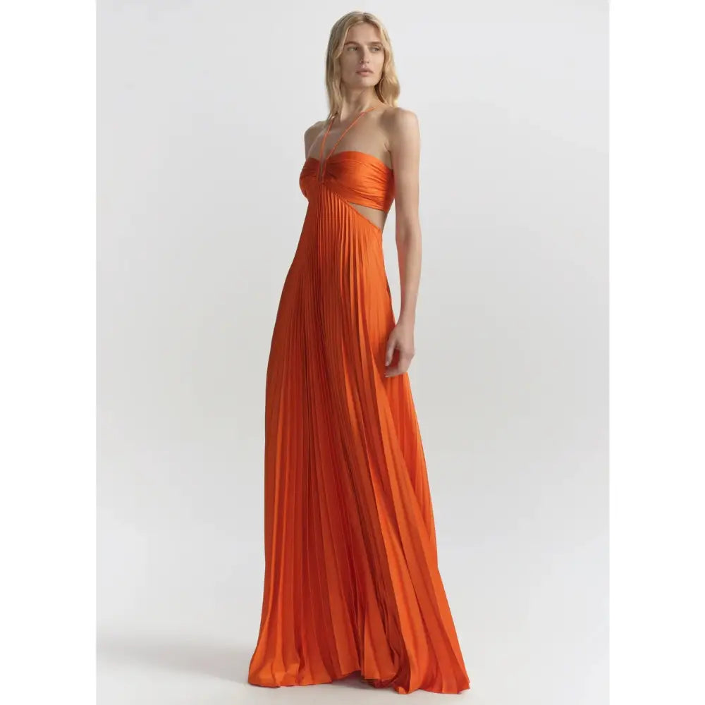 ALC Moira Satin Pleated Maxi Dress Persimmon