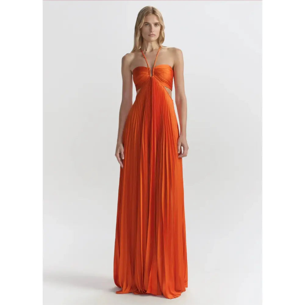ALC Moira Satin Pleated Maxi Dress Persimmon