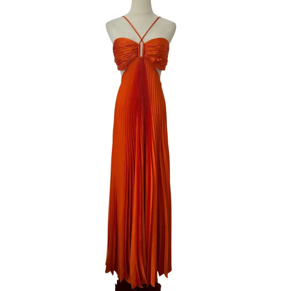 ALC Moira Satin Pleated Maxi Dress Persimmon