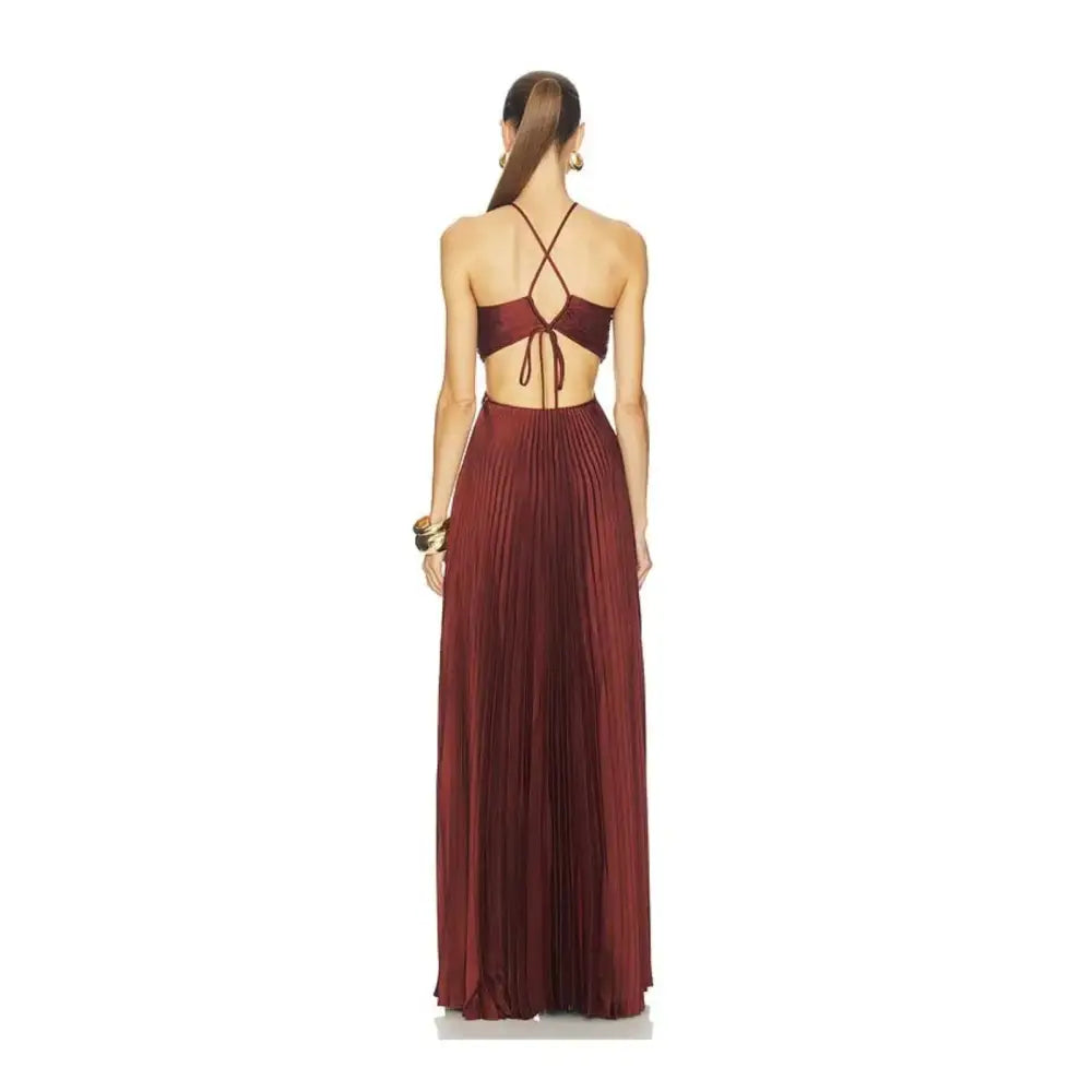 ALC Moira Satin Pleated Maxi Dress Rust - Dress