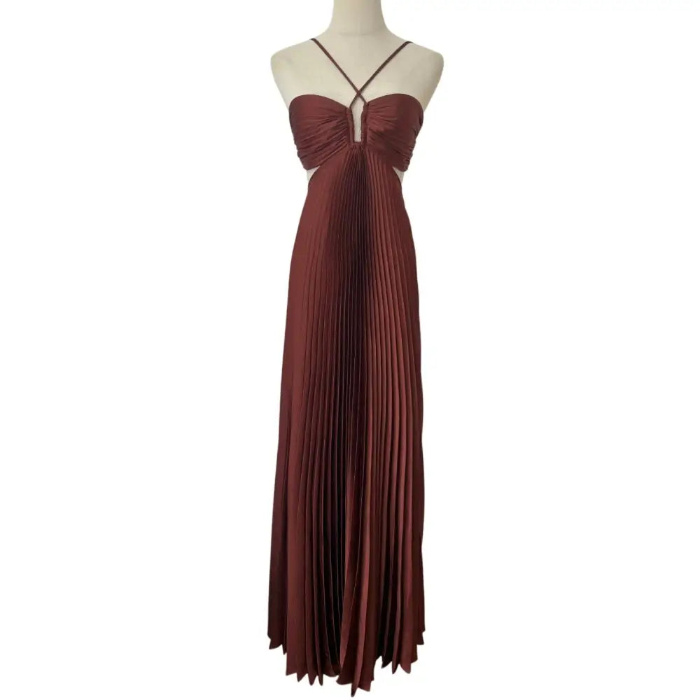 ALC Moira Satin Pleated Maxi Dress Rust - Dress