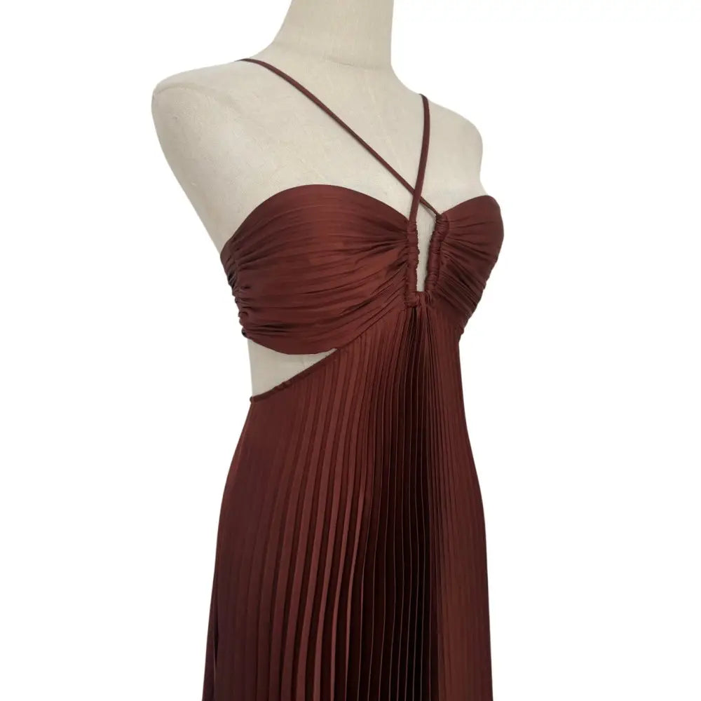 ALC Moira Satin Pleated Maxi Dress Rust - Dress