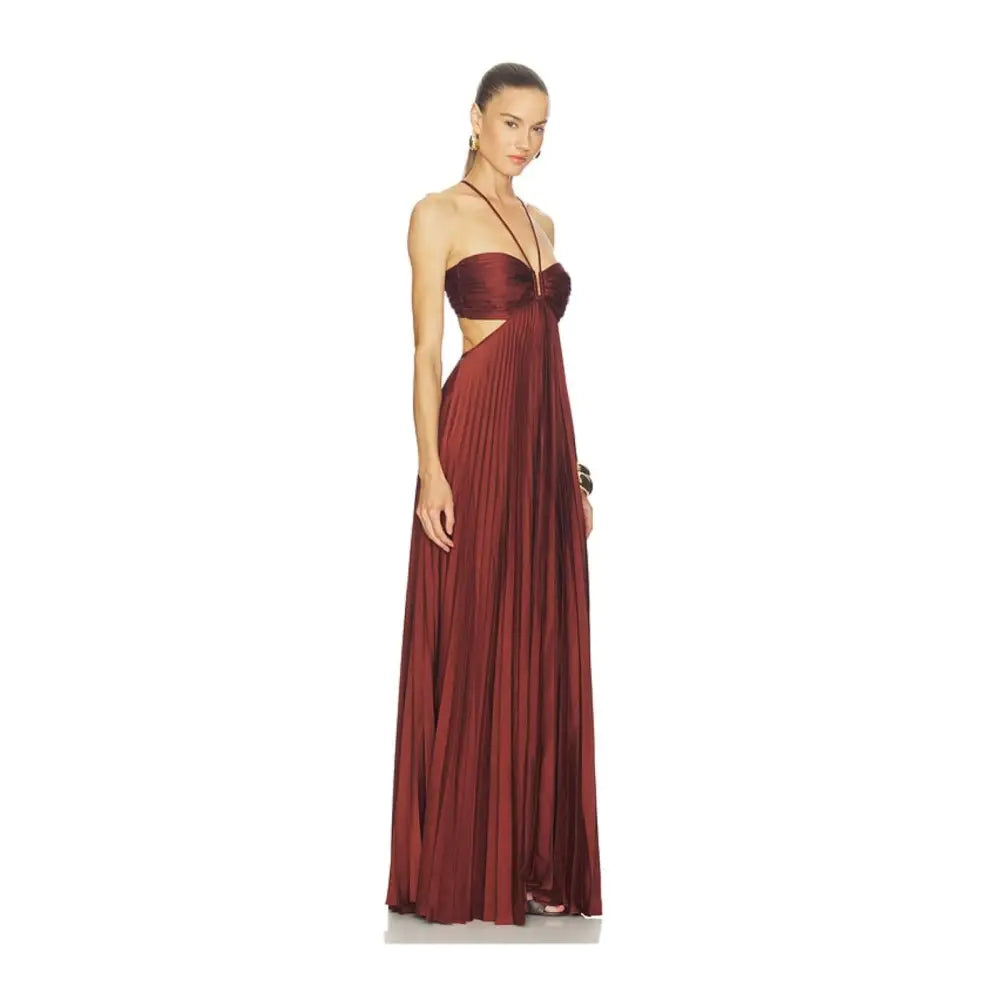 ALC Moira Satin Pleated Maxi Dress Rust - Dress