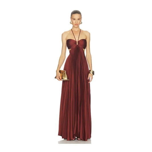 ALC Moira Satin Pleated Maxi Dress Rust - Dress