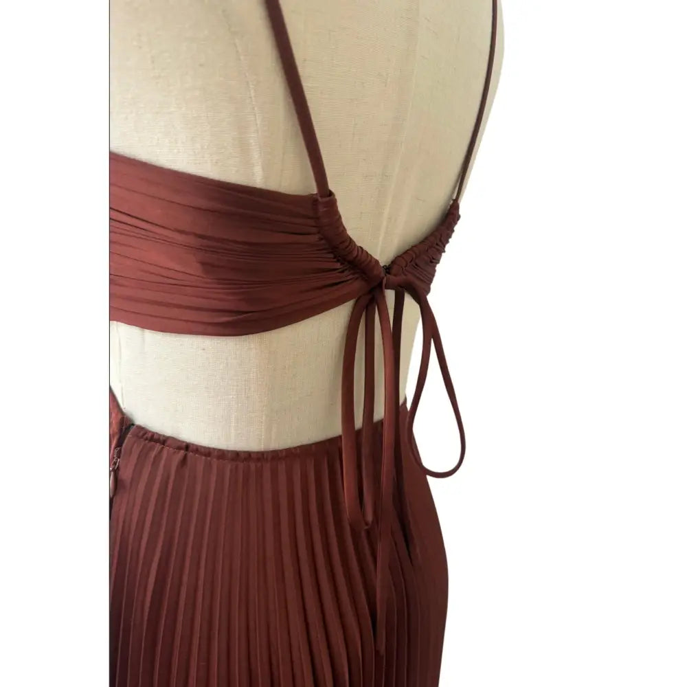 ALC Moira Satin Pleated Maxi Dress Rust - Dress