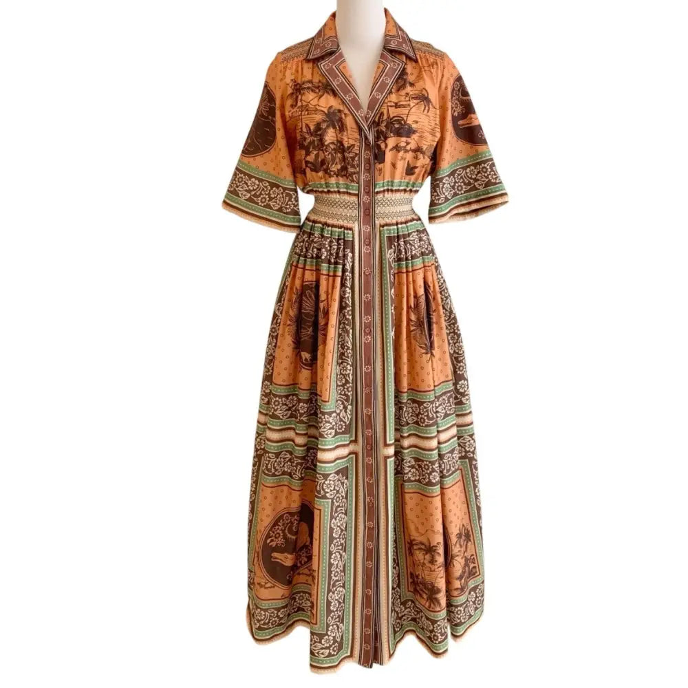 Alemais Alberta Smocked Maxi Shirtdress - Dress