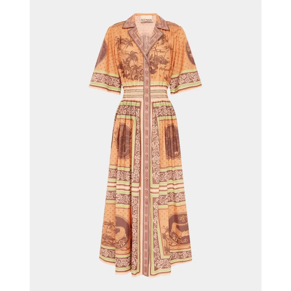 Alemais Alberta Smocked Maxi Shirtdress - Dress