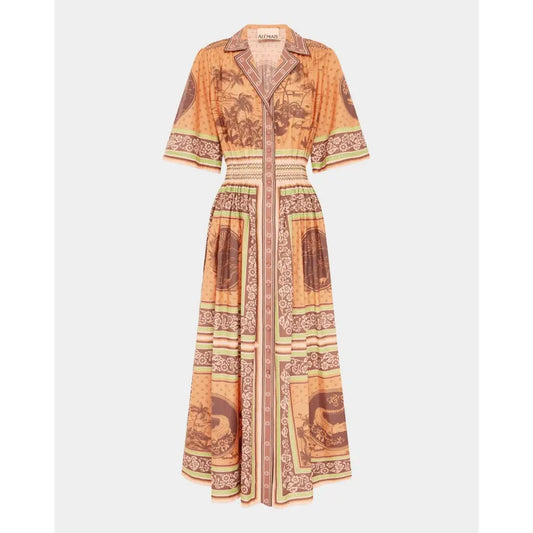 Alemais Alberta Smocked Maxi Shirtdress - Dress