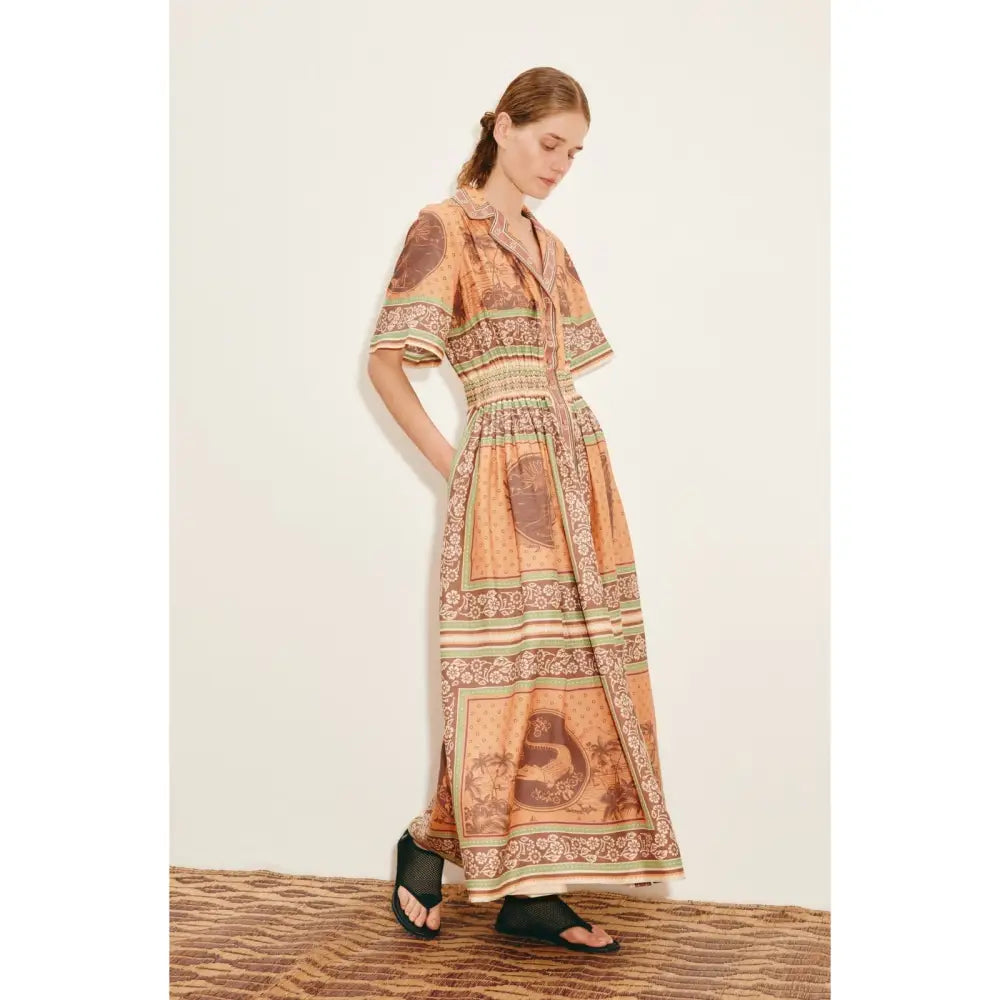 Alemais Alberta Smocked Maxi Shirtdress - Dress