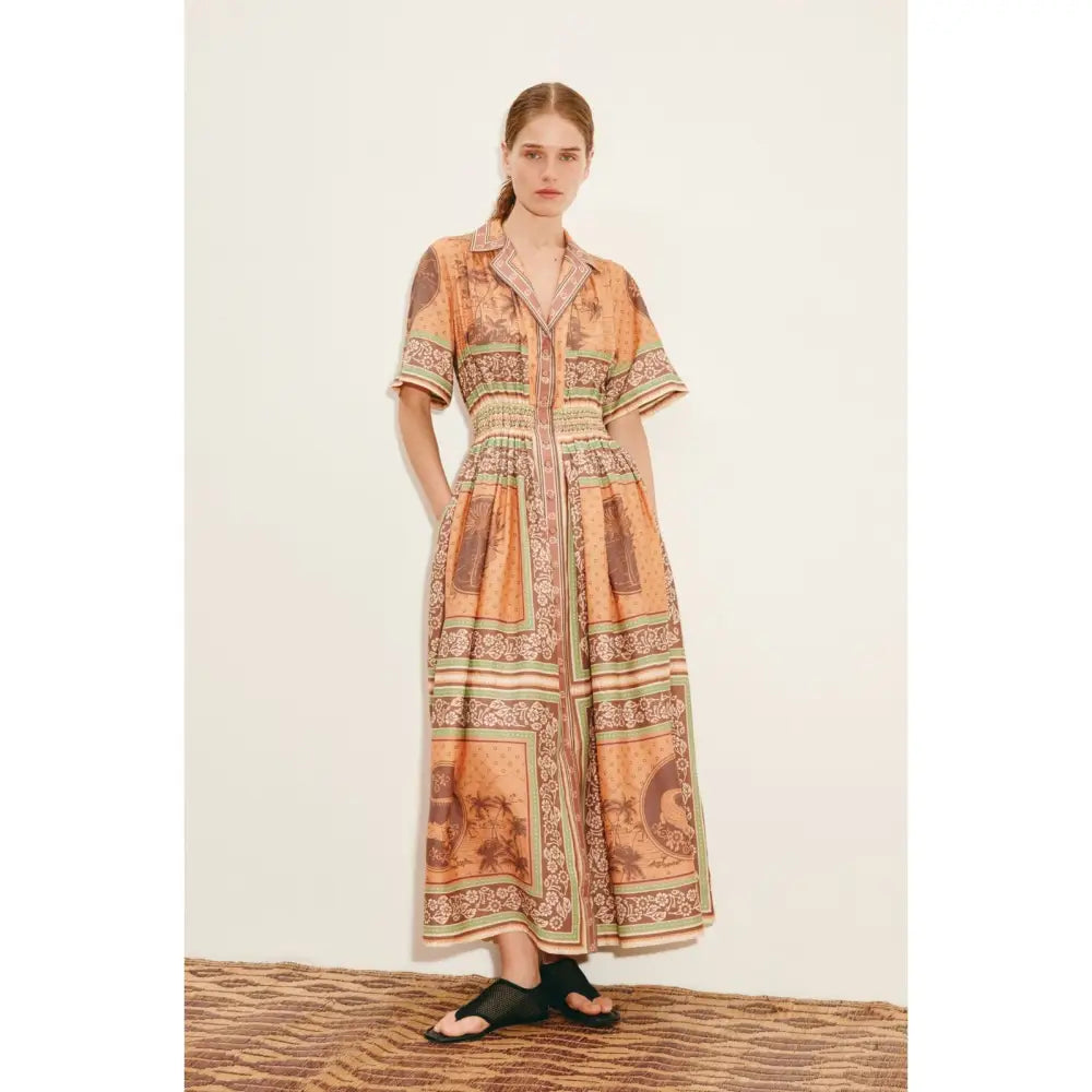 Alemais Alberta Smocked Maxi Shirtdress - Dress