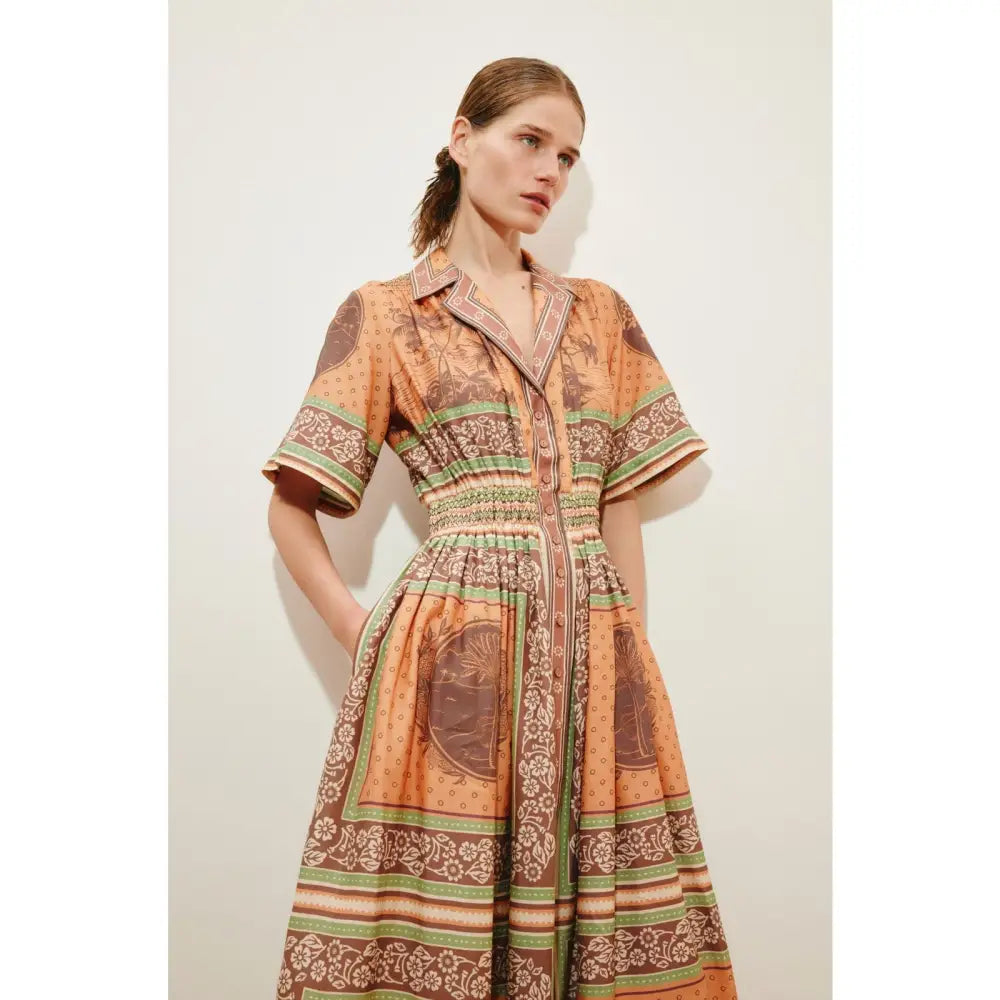 Alemais Alberta Smocked Maxi Shirtdress - Dress