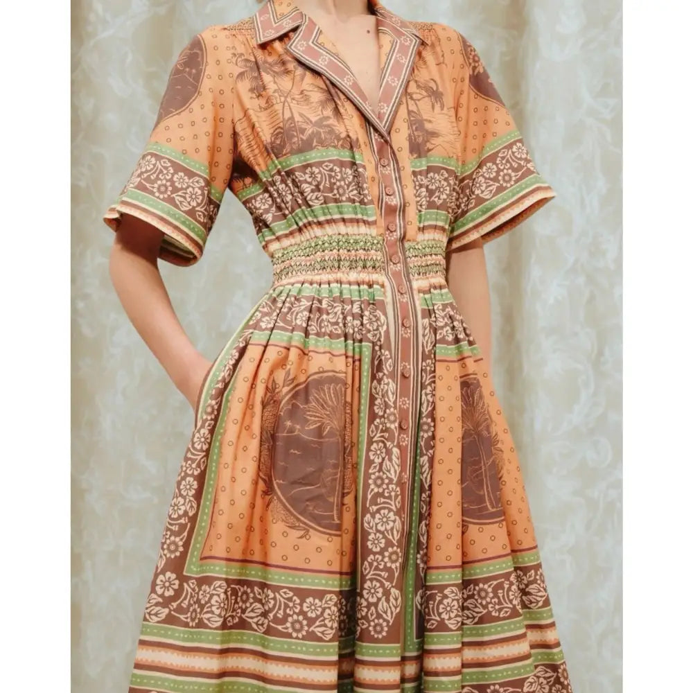 Alemais Alberta Smocked Maxi Shirtdress - Dress