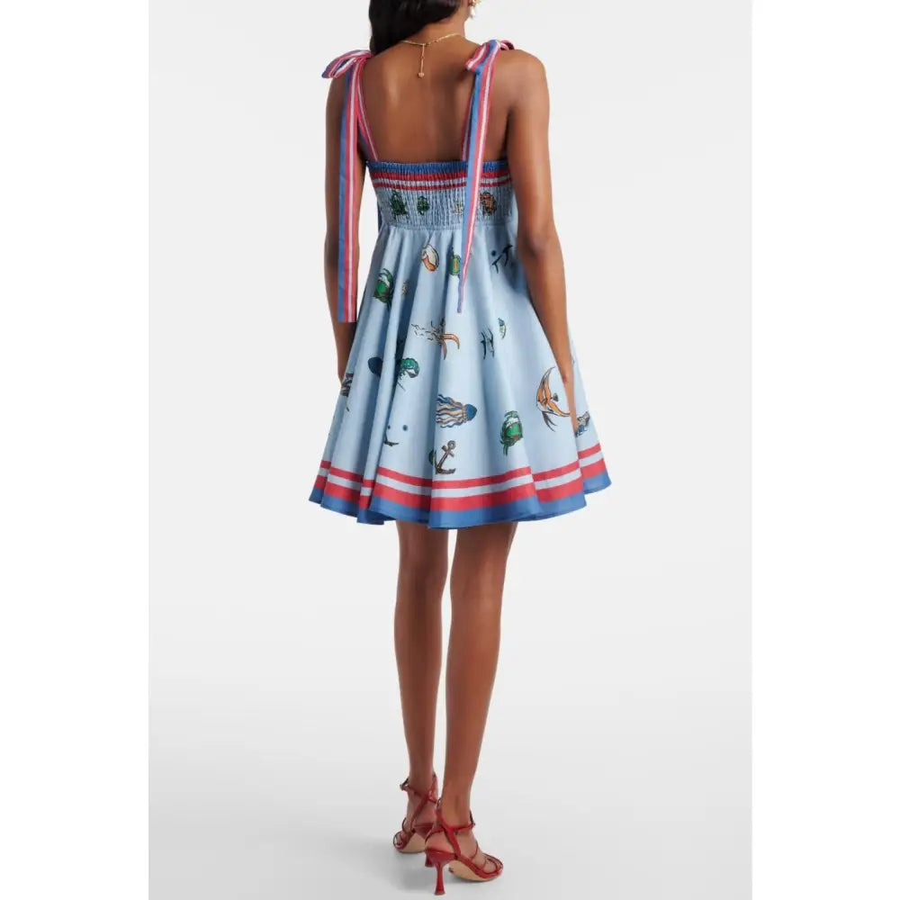 Alemais All Aboard Nautical Print Linen Mini Dress - Dress