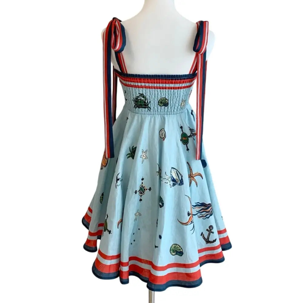 Alemais All Aboard Nautical Print Linen Mini Dress - Dress