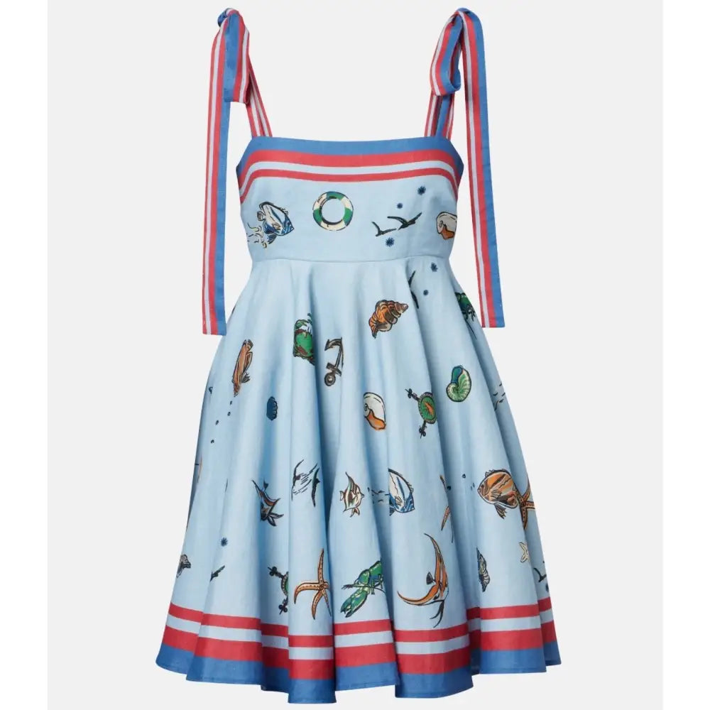 Alemais All Aboard Nautical Print Linen Mini Dress - Dress