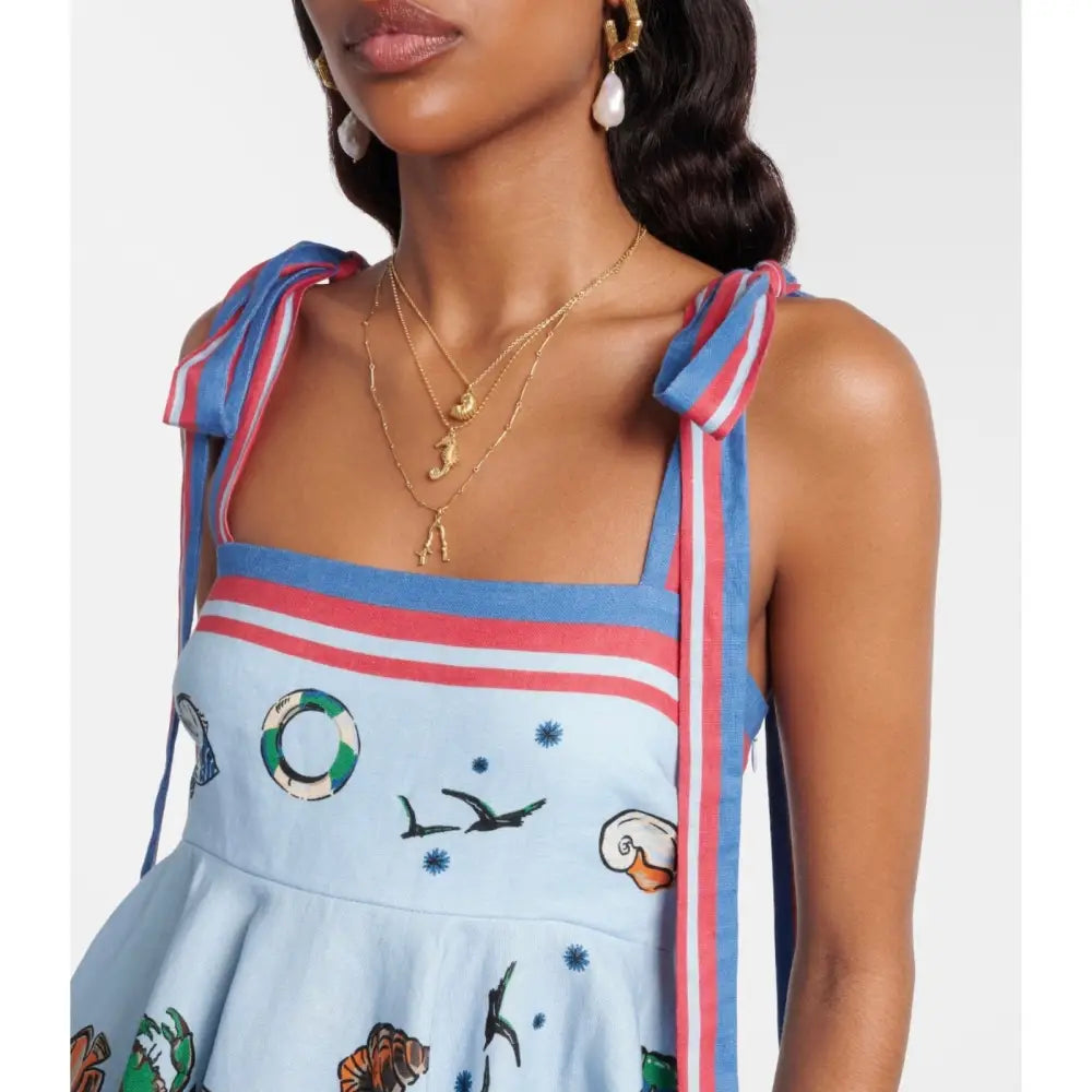 Alemais All Aboard Nautical Print Linen Mini Dress - Dress