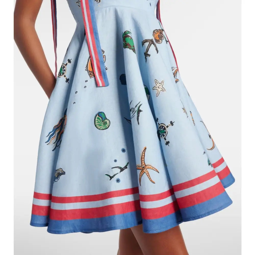 Alemais All Aboard Nautical Print Linen Mini Dress - Dress