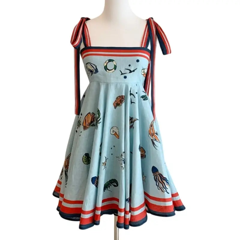 Alemais All Aboard Nautical Print Linen Mini Dress - Dress