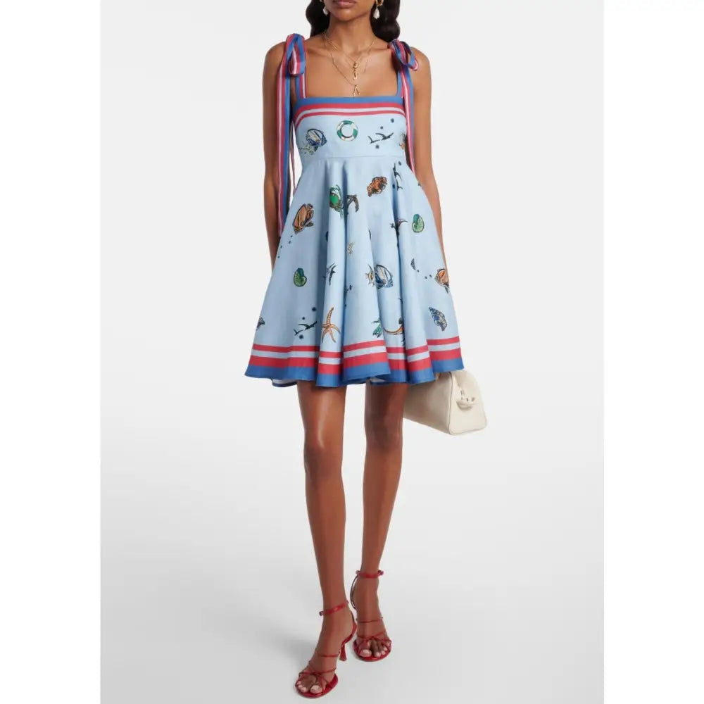 Alemais All Aboard Nautical Print Linen Mini Dress - Dress
