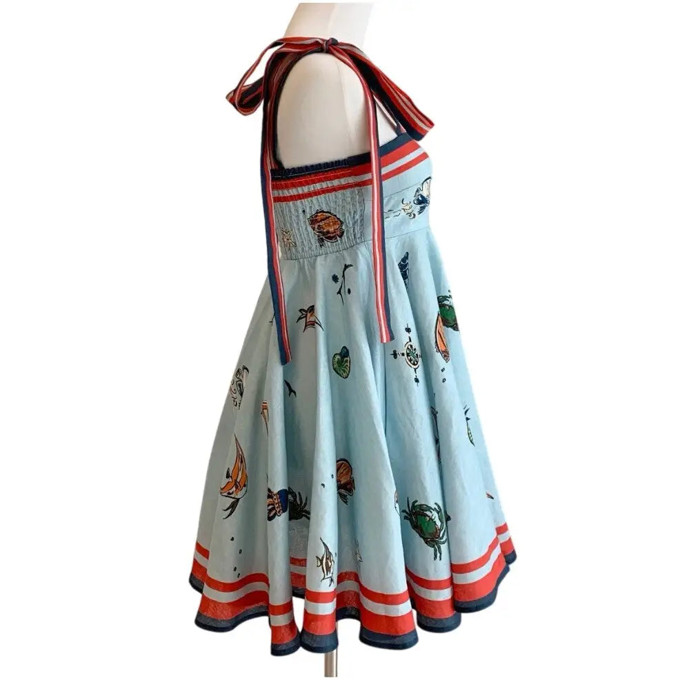 Alemais All Aboard Nautical Print Linen Mini Dress - Dress