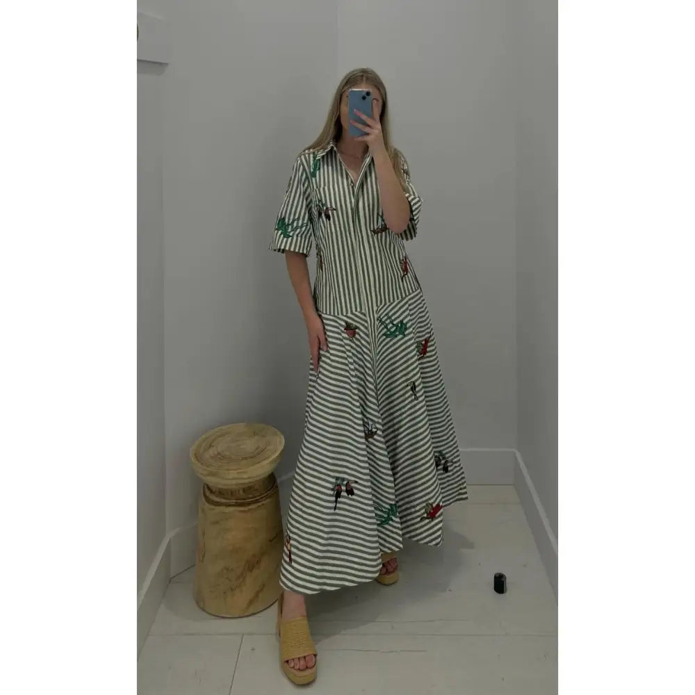 Alemais Bisou Embroidered Shirtdress in Stripe - Dress