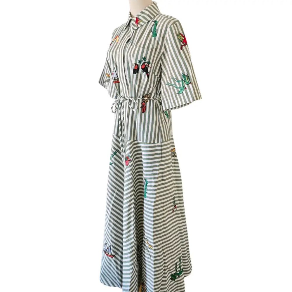 Alemais Bisou Embroidered Shirtdress in Stripe - Dress