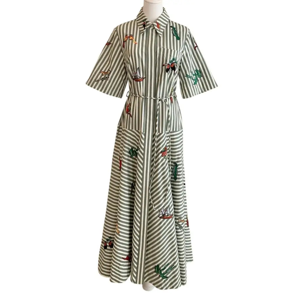 Alemais Bisou Embroidered Shirtdress in Stripe - Dress