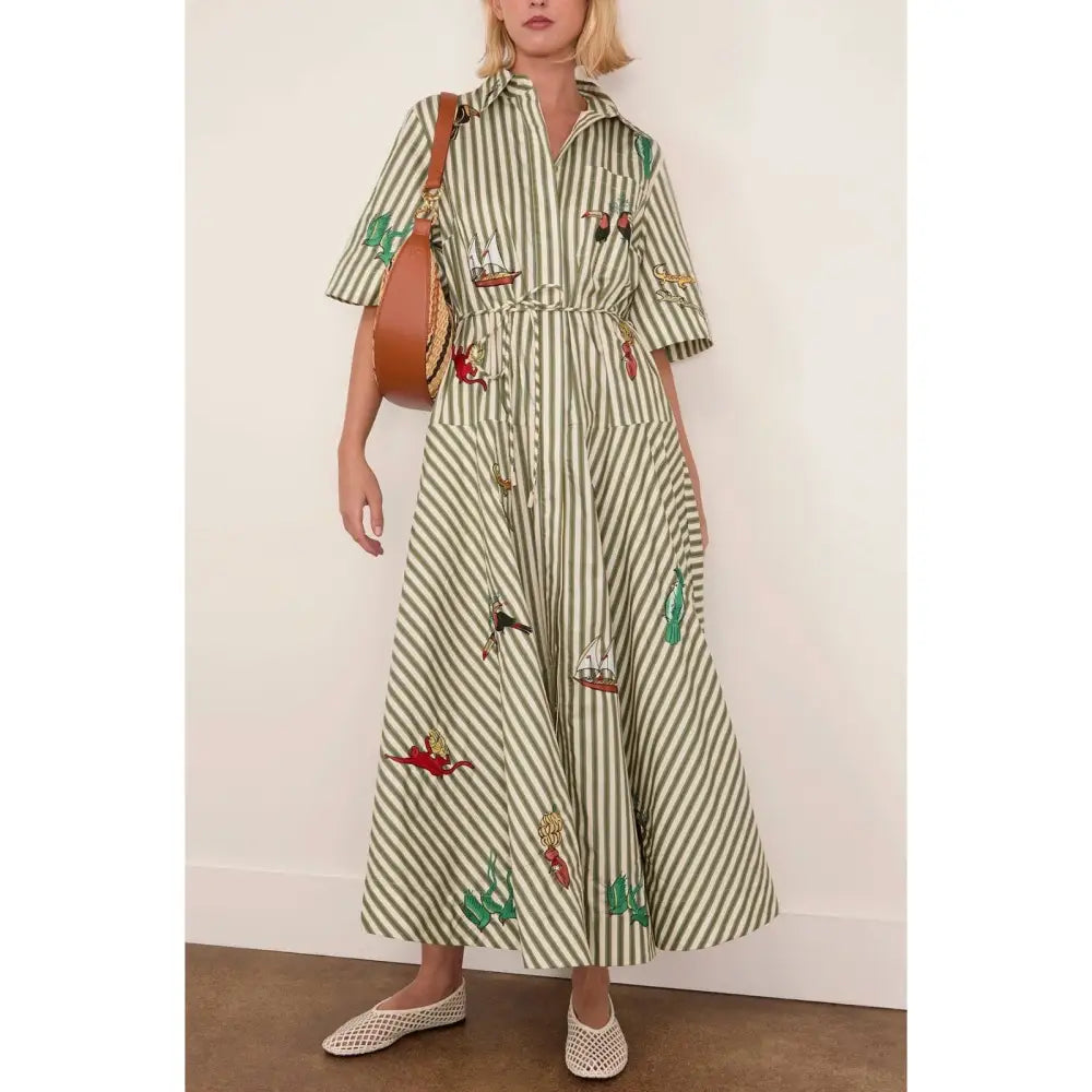 Alemais Bisou Embroidered Shirtdress in Stripe - Dress