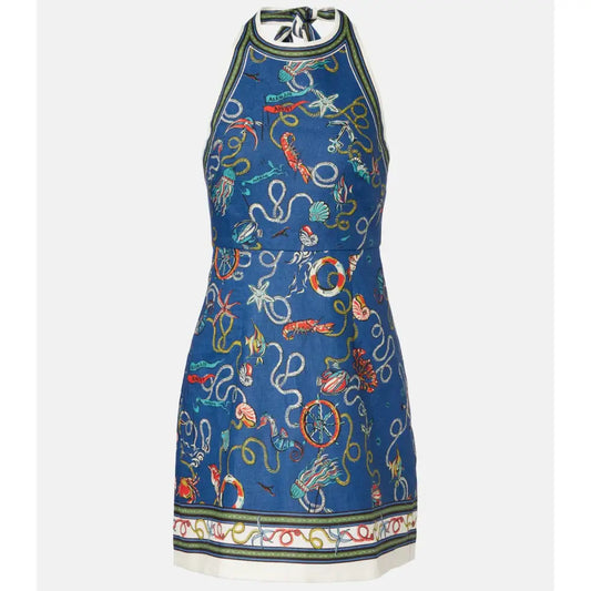 Alemais Cove printed halterneck linen minidress - Dress