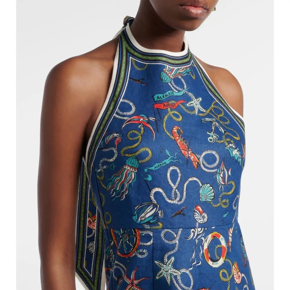 Alemais Cove printed halterneck linen minidress - Dress