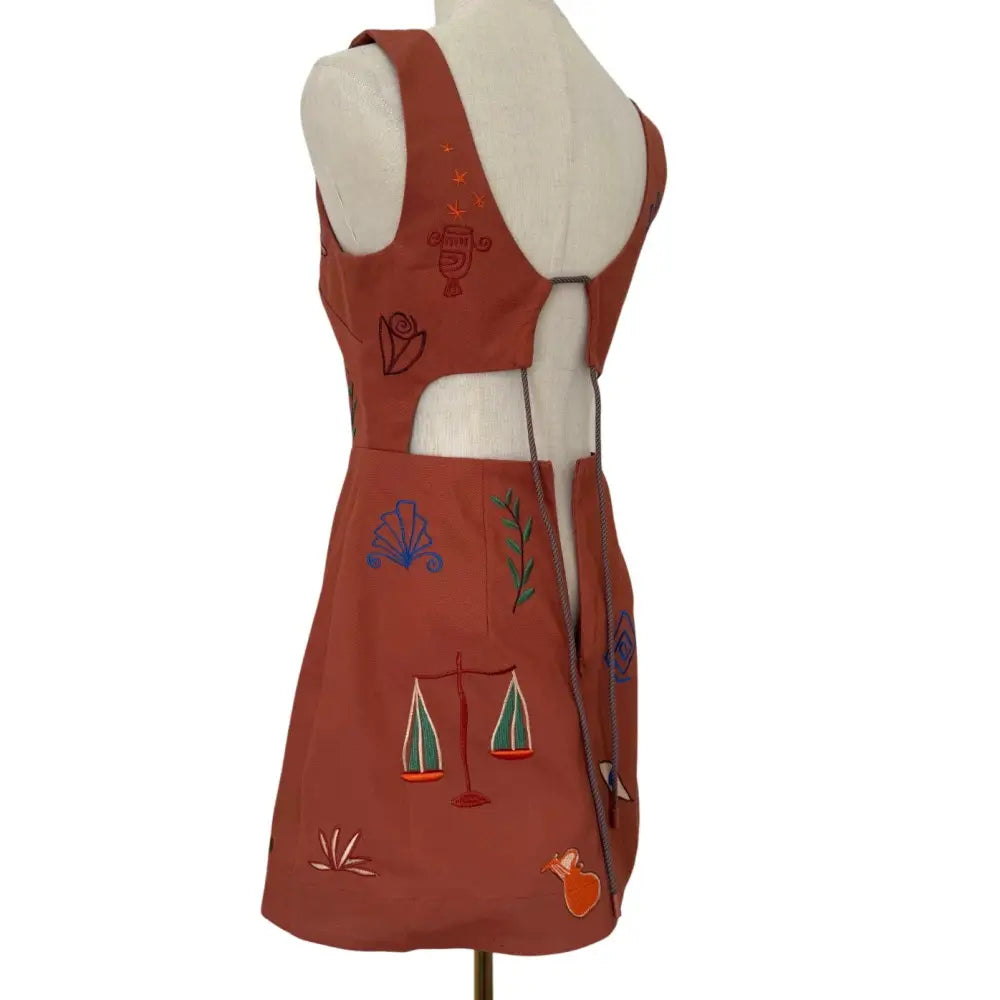 Alemais Dusty Embroidered Mini Dress in Rust - Dress