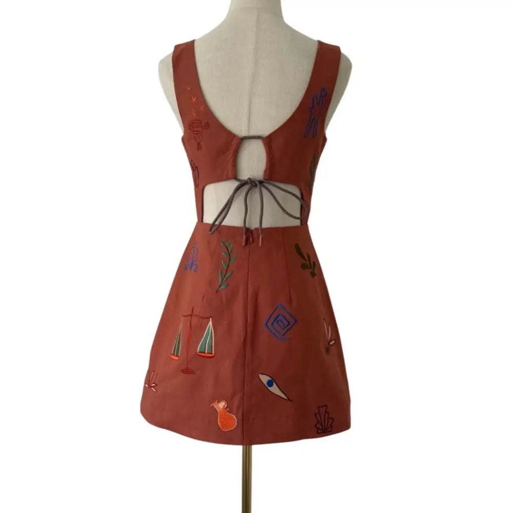 Alemais Dusty Embroidered Mini Dress in Rust - Dress