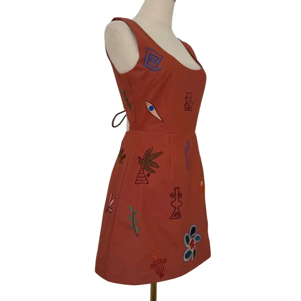 Alemais Dusty Embroidered Mini Dress in Rust - Dress
